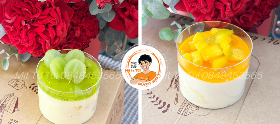 Bánh kem mini được trang trí với trái cây tươi mát.