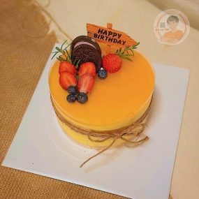 BÁNH MOUSSE CHANH DÂY TRANG TRÍ ORIO VÀ TRÁI CÂY