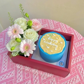 Set bánh và hoa tone xanh cute